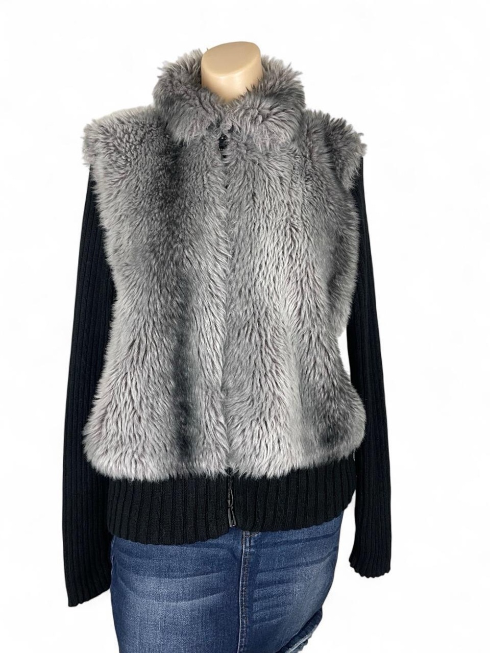 Vintage Tiara black & gray faux fur zip up jacket